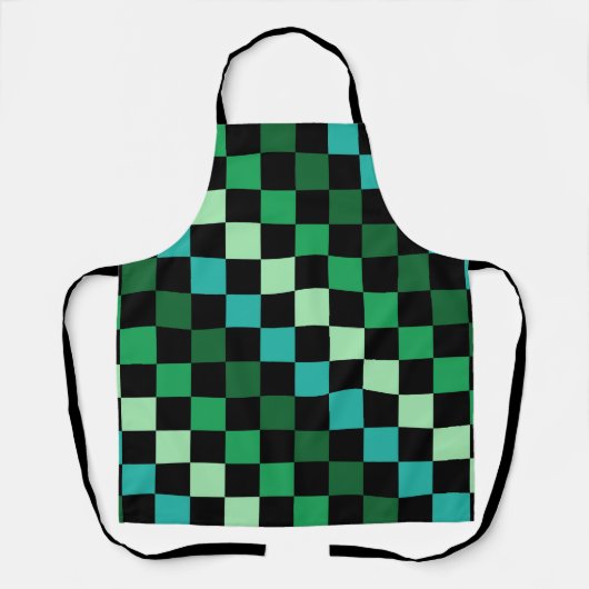 Groen blauw geruit Gingham patroon Schort (Voorkant)