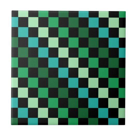 Groen blauw geruit Gingham patroon Tegeltje (Voorkant)