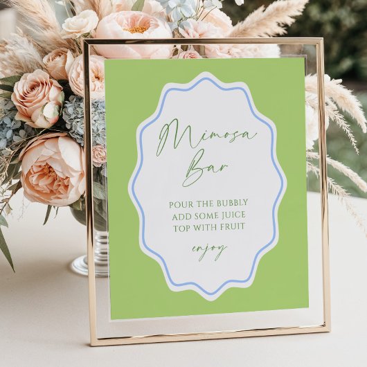 Groen blauw geschulpte Lijst Bridal Mimosa Bar Poster
