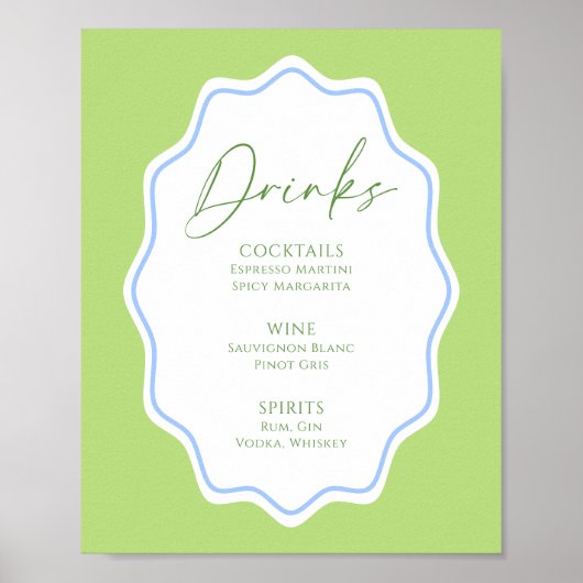 Groen blauw geschulpte Lijst Bruids Drinken Poster (Voorkant)