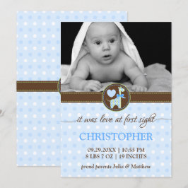 Groen Blauw Giraffe Baby Foto Geboorteaankondiging Aankondiging