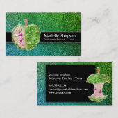 Groen Blauw Glitter Apple Substituut Teacher Tutor Visitekaartje (Voorkant / Achterkant)