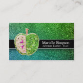 Groen Blauw Glitter Apple Substituut Teacher Tutor Visitekaartje (Voorkant)