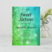 Groen Blauw Glitter Zoet Zestien 16e Verjaardag Kaart (Staand voorkant)