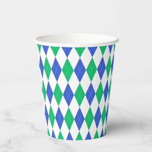 Groen & Blauw Golf Argyle Patroon Papieren Bekers (Achterkant)