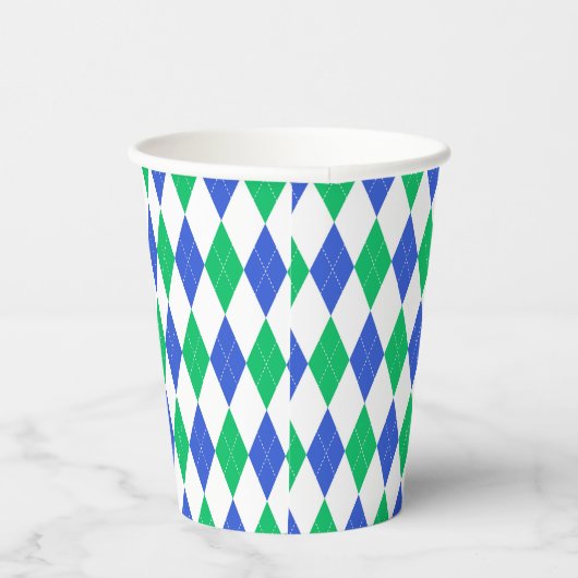 Groen & Blauw Golf Argyle Patroon Papieren Bekers (Rechts)