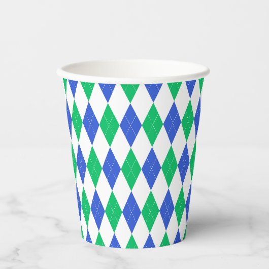 Groen & Blauw Golf Argyle Patroon Papieren Bekers (Voorkant)