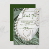 Groen, Blauw, Goud Ivoor Zijde & ParelsDank u kaar RSVP Kaartje (Voorkant / Achterkant)