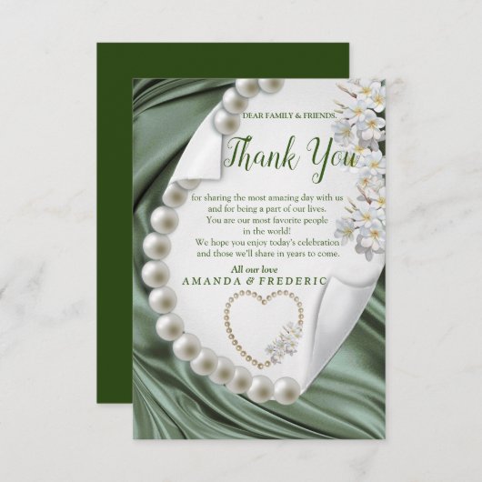 Groen, Blauw, Goud Ivoor Zijde & ParelsDank u kaar RSVP Kaartje (Voorkant / Achterkant)