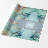 Groen Blauw Goud Marmer  Cadeaupapier (Uitgerold)