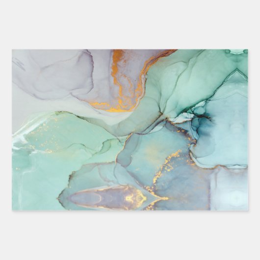 Groen Blauw Goud Marmer  Inpakpapier Vel (Voorkant)