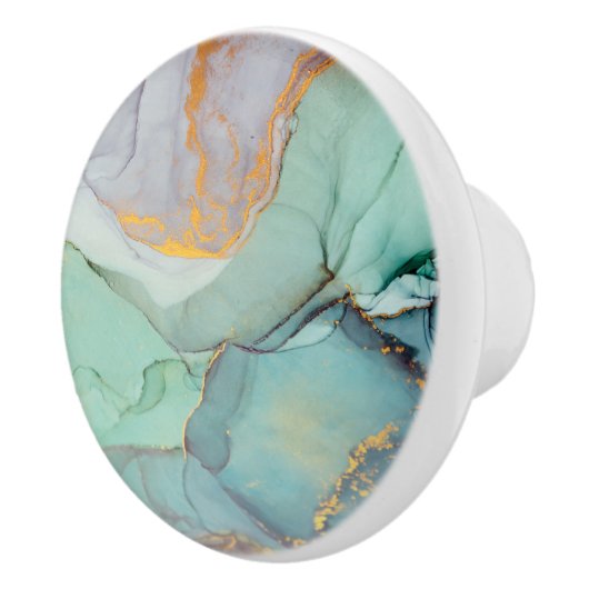 Groen Blauw Goud Marmer  Keramische Knop (Rechts)