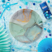 Groen Blauw Goud Marmer  Papieren Bordje (Feest)