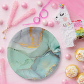 Groen Blauw Goud Marmer  Papieren Bordje (Feest)