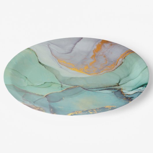 Groen Blauw Goud Marmer  Papieren Bordje (Gekanteld)
