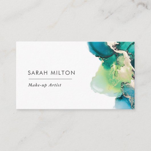 Groen blauw goud waterverf inkt visitekaartje (Voorkant)