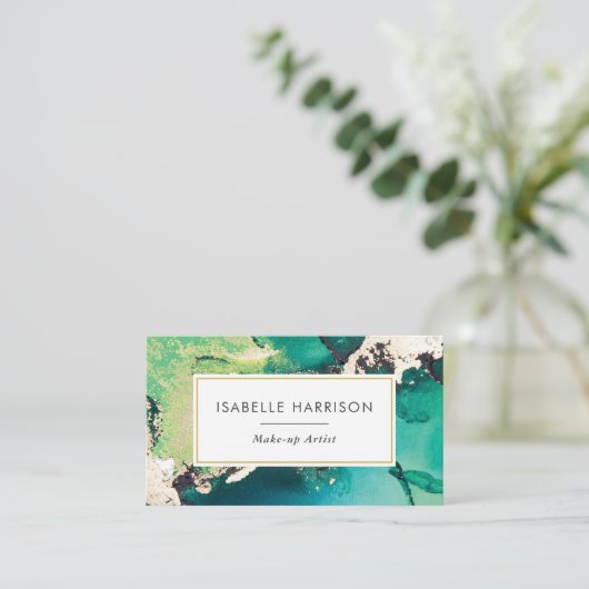 Groen blauw goud waterverf inkt visitekaartje (Staand voorkant)