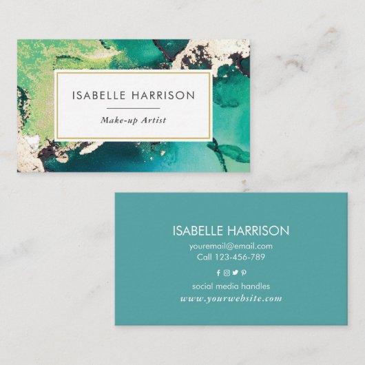 Groen blauw goud waterverf inkt visitekaartje (Voorkant / Achterkant)