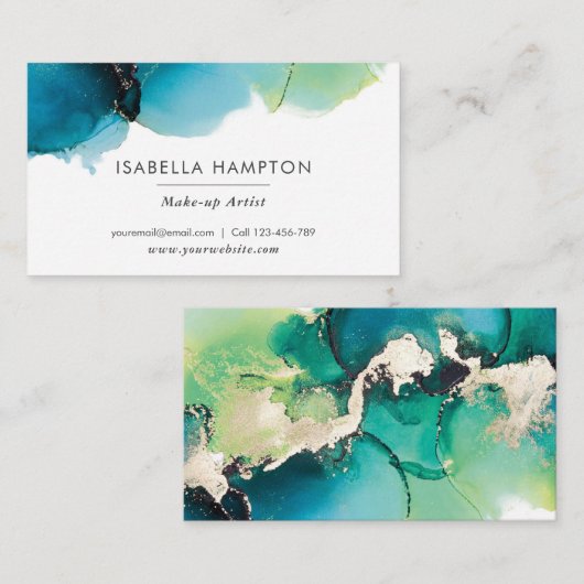 Groen blauw goud waterverf inkt visitekaartje (Voorkant / Achterkant)
