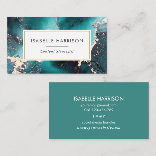 Groen blauw goud waterverf inkt visitekaartje (Voorkant / Achterkant)