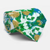 Groen, Blauw, Goud, Wit Herhalend Patroon Stropdas (Opgerold)
