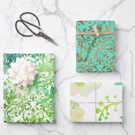 Groen blauw gouddampvlekpapier voor bloemperken inpakpapier vel (Voorkant)