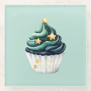 Groen Blauw Gouden Sterren Schijnen Fel Cupcake Glazen Onderzetter