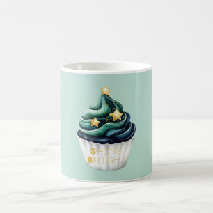 Groen Blauw Gouden Sterren Schijnen Fel Cupcake Koffiemok