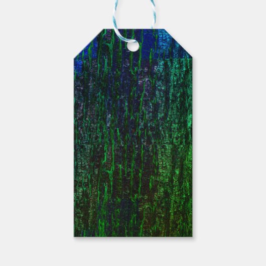 groen blauw gradiënt glitch tree bark cadeaulabel (Voorkant)