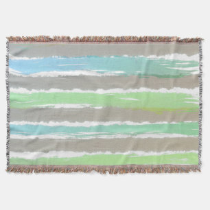 Groen Blauw Grijs Aquarel Zomer Strepen Deken