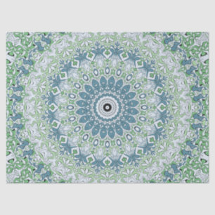 Groen Blauw Grijs Kust Mandala Kaleidoscoop Tissuepapier