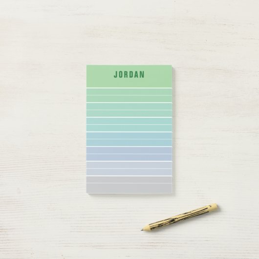 Groen Blauw Grijs Ombre Lijnen Naam toevoegen Post-it® Notes (Op bureau)