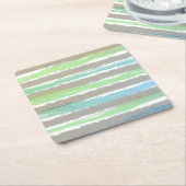 Groen Blauw Grijs Waterverf Strepen Kartonnen Onderzetters (Schuin)