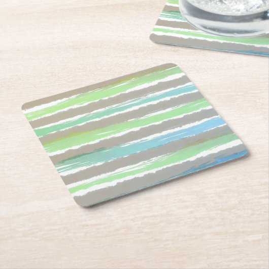 Groen Blauw Grijs Waterverf Strepen Kartonnen Onderzetters (Schuin)