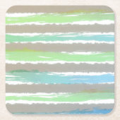 Groen Blauw Grijs Waterverf Strepen Kartonnen Onderzetters (Voorkant)