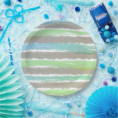 Groen Blauw Grijs Waterverf Strepen Papieren Bordje (Feest)