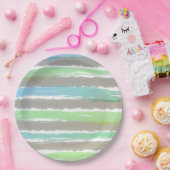 Groen Blauw Grijs Waterverf Strepen Papieren Bordje (Feest)