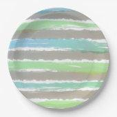 Groen Blauw Grijs Waterverf Strepen Papieren Bordje (Voorkant)