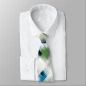 Groen blauw grijs wit Abstract patroon Stropdas (Gebonden)