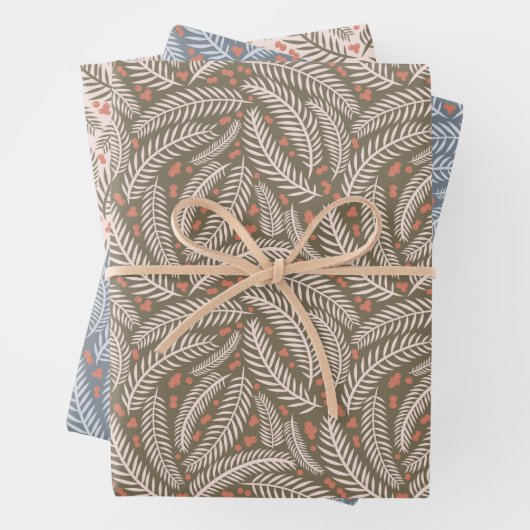 Groen & Blauw Hand-getrokken Kerstmis dennenboom b Inpakpapier Vel (In situ)