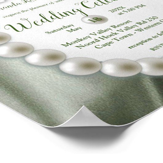 Groen, blauw, ivoor, gouden zijde en parel, bruilo poster (Hoek)