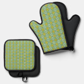 Groen Blauw Koele Tinten Diamant Patroon  Ovenwant & Pannenlap Set (Voorkant / Achterkant)