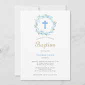 Groen Blauw Kruis Goud Elegant Baby Jongen Doop Kaart (Voorkant)