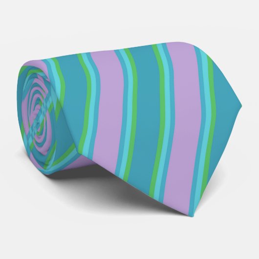 Groen Blauw Lavendel Stripes Patroon Necktie Stropdas (Opgerold)