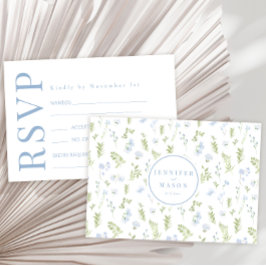 Groen blauw lente bloementuin bruiloft RSVP kaarte