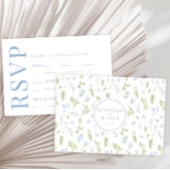 Groen blauw lente bloementuin bruiloft RSVP kaarte