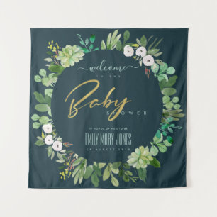 GROEN BLAUW LOOF Aquarel BABY SHOWER WELKOM Wandkleed