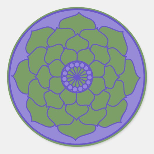 Groen Blauw Lotus Mandala Ronde Sticker (Voorkant)