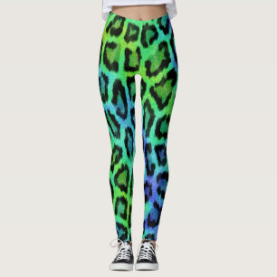 Groen Blauw Luipaard Print Leggings