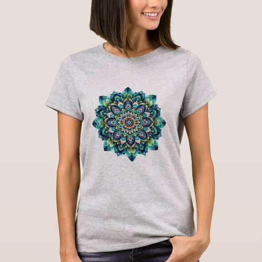 Groen/Blauw Mandala Basic T-shirt (Voorkant)